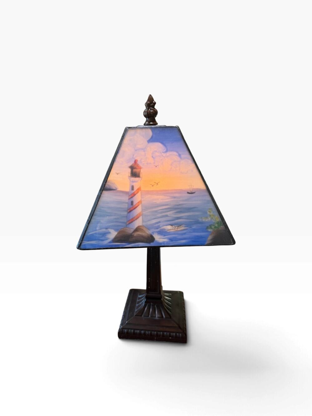 Vintage Lighthouse Accent Lamp - Nautical Coastal Sunset Scene Nightlight